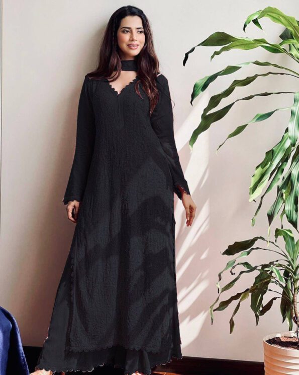 Black Chikankari Suit Set – Elegant Embroidered Cotton Kurta with Dupatta