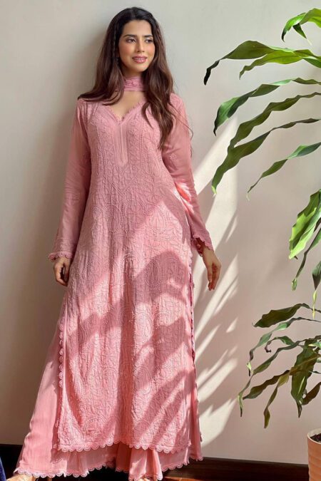 Blush Pink Chikankari Embroidered Cotton Kurta with Dupatta