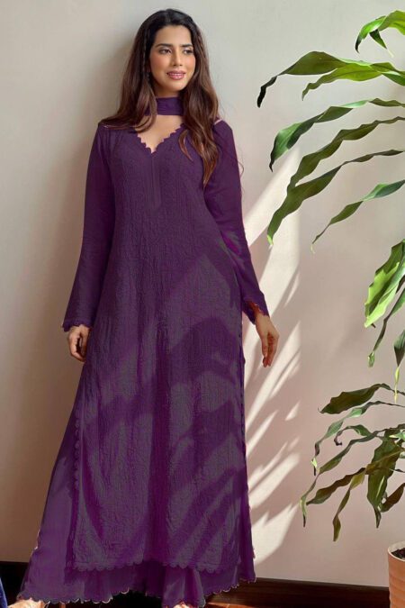 Deep Purple Chikankari  Regal Embroidered Kurta with Dupatta