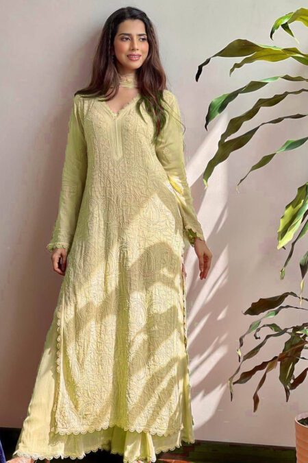 Pastel Yellow Chikankari Cotton Embroidered Kurta with Dupatta