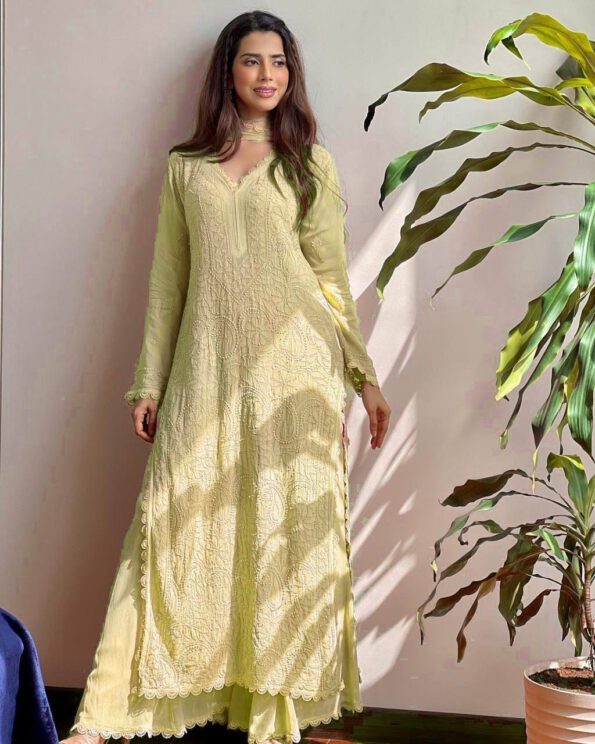 Pastel Yellow Chikankari Suit Set – Elegant Cotton Embroidered Kurta with Dupatta
