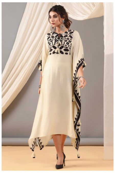 Cream & Black Handkerchief Kurti – Designer Indo-Western Dress