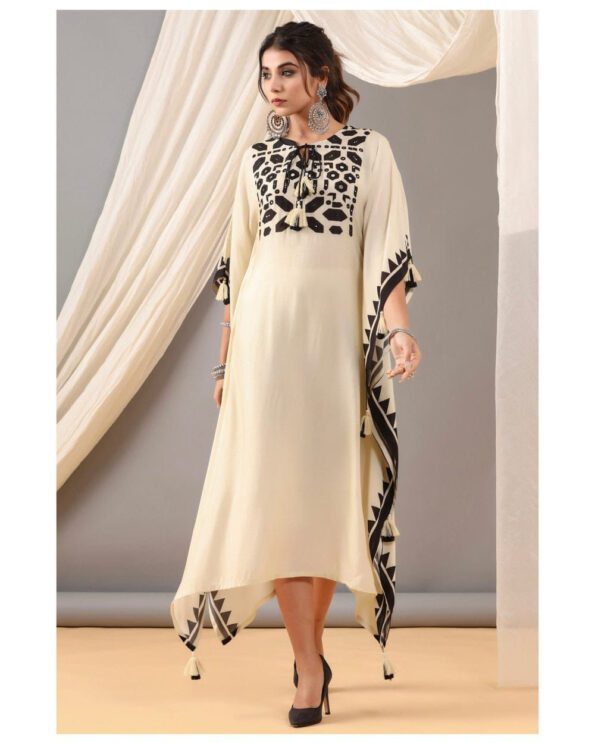 Cream & Black Handkerchief Kurti – Designer Indo-Western Dress