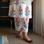 White Floral Printed Cotton Kurta Pant Set