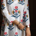 White Floral Printed Cotton Kurta Pant Set