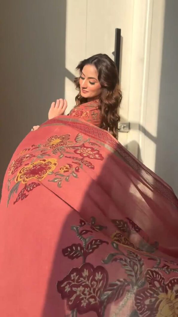 Rust Orange Floral Anarkali Suit with Dupatta