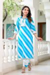 Blue & White Striped Cotton Kurta Set