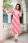 Pink & White Striped Cotton Kurta Set