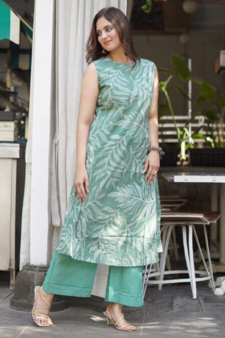 Green Sleeveless Printed Kurta Set