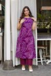 Purple Sleeveless Bandhani Print Kurta Set