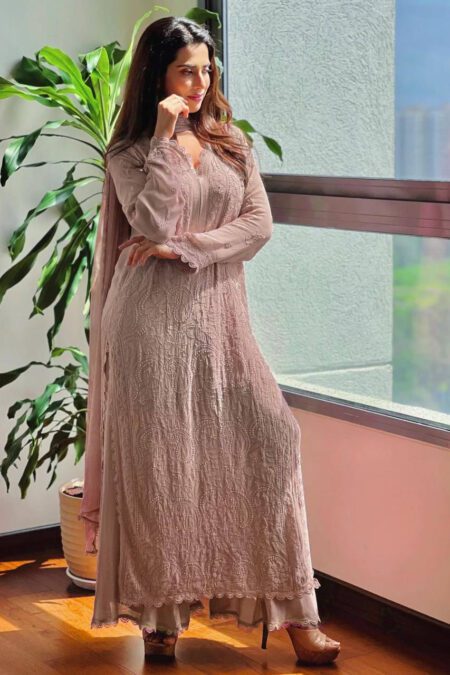 Premium Pastel Embroidered Long Kurti Set with Dupatta