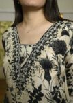 Black & Cream Floral Printed Kurti Set with Dupatta