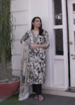 Black & Cream Floral Printed Kurti Set with Dupatta