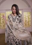 Black & Cream Floral Printed Kurti Set with Dupatta
