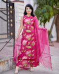 Pink Floral Printed Co-Ord Kurta Set with Dupatta