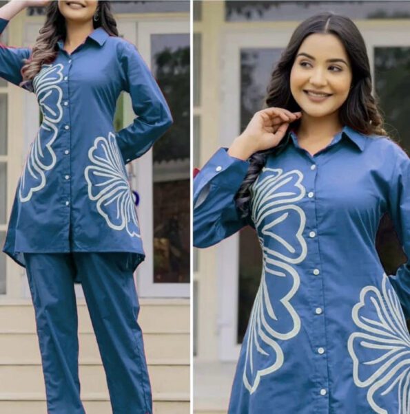 Blue Cotton Co-ord Set for Women – Stylish Shirt & Pant Set