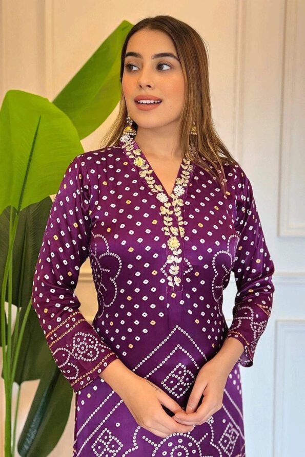 Royal Purple Bandhani Kurta Set with Dupatta