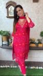 Red Bandhani Kurta Set with Pant & Dupatta