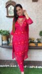 Red Bandhani Kurta Set with Pant & Dupatta