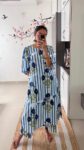 Blue & White Striped Floral Printed Cotton Kurta Set