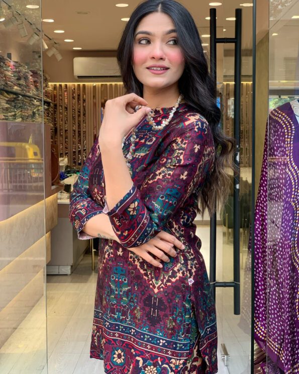 Maroon Printed Kurti and Pant Co-ord Set