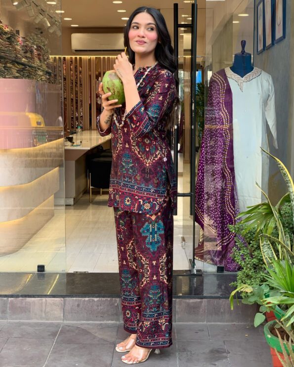 Maroon Printed Kurti and Pant Co-ord Set
