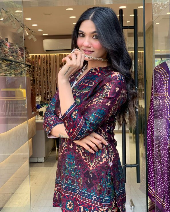 Maroon Printed Kurti and Pant Co-ord Set