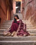Maroon Embroidered Anarkali Kurti Set with Dupatta