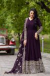 Plum Embroidered Anarkali Kurti Set with Dupatta