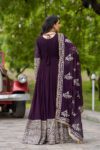 Plum Embroidered Anarkali Kurti Set with Dupatta