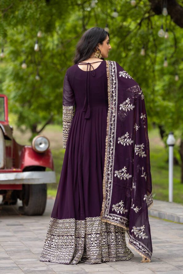 Plum Embroidered Anarkali Kurti Set with Dupatta