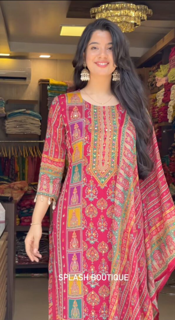 Red Printed Kurta Pant Set with Dupatta
