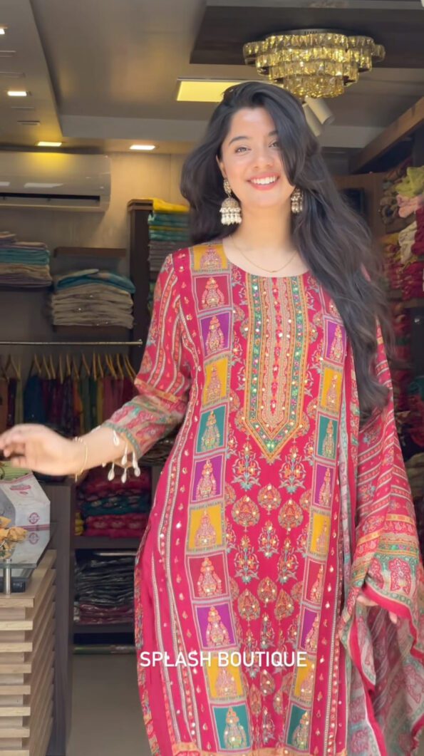 Red Printed Kurta Pant Set with Dupatta