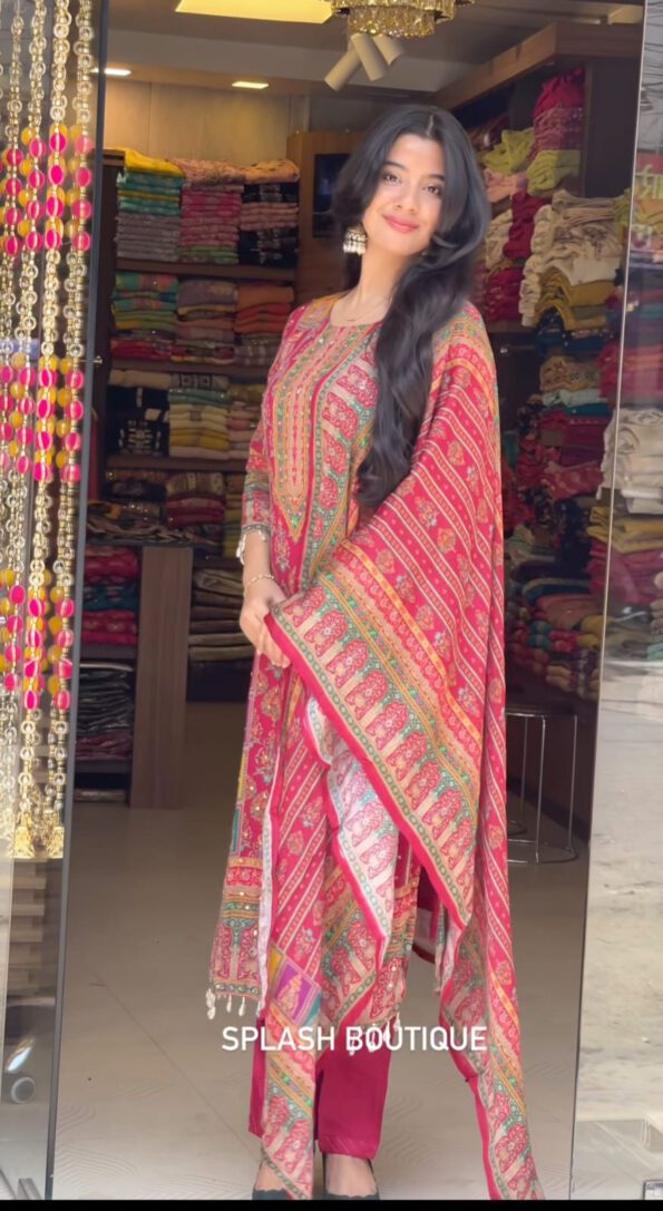 Red Printed Kurta Pant Set with Dupatta
