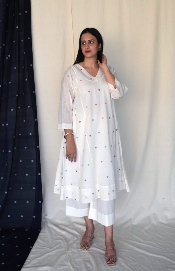 White Cotton Kurta Pant Set for Women