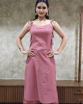 Chic Pink Sleeveless Cotton Kurti Set with Tie-Up Shoulder