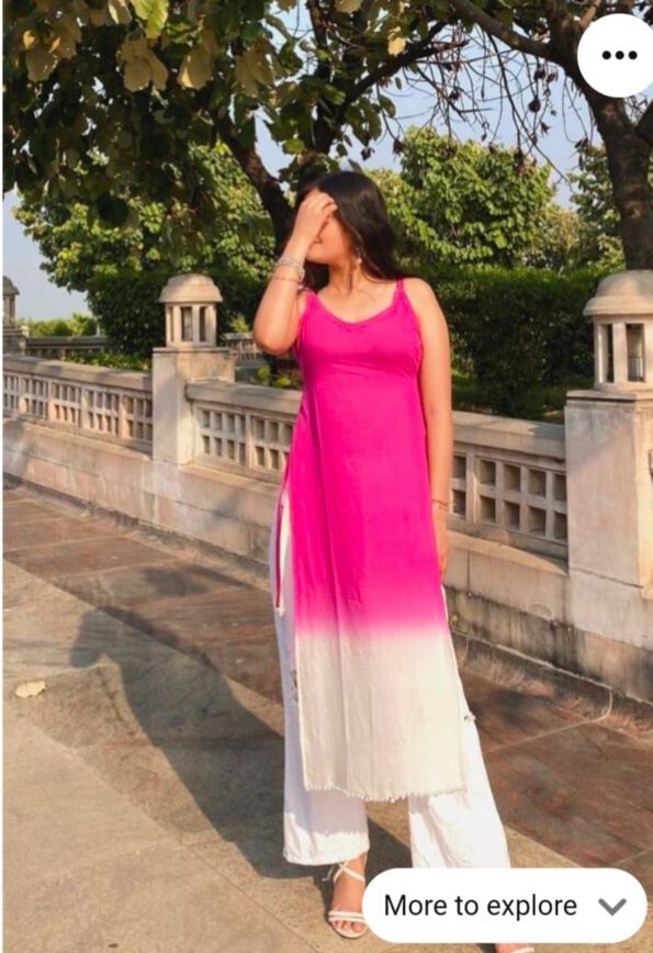 Pink & White Ombre Sleeveless Kurti Set