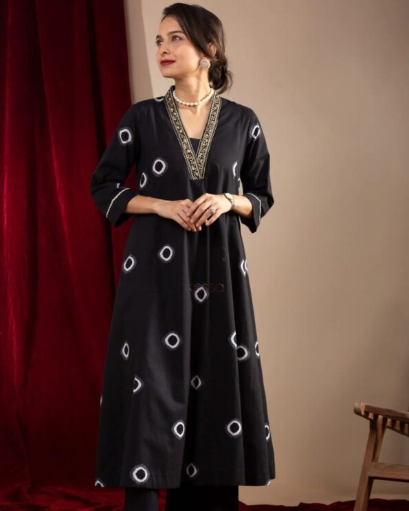 Black Embroidered Kurta Pant Set for Women