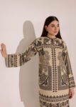 Beige & Black Printed Cotton Kurti Set