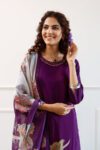 Purple Floral Printed Kurti Set with Dupatta
