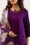 Purple Floral Printed Kurti Set with Dupatta