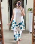 White Floral Kurti Pant Set