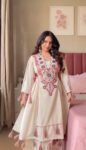 White Mirror Work Kurti Set with Tassels