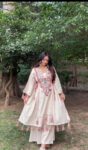 White Mirror Work Kurti Set with Tassels