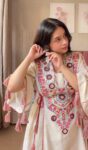 White Mirror Work Kurti Set with Tassels