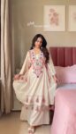 White Mirror Work Kurti Set with Tassels