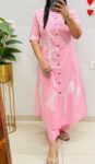 Pink Cotton Button-Down Kurti Set