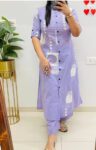 Lavender Printed Cotton Kurti Set