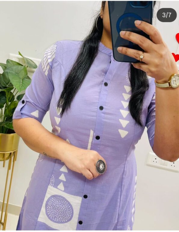Lavender Printed Cotton Kurti Set