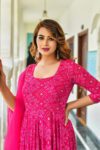 Pink Bandhani Anarkali Kurta Set with Dupatta for Women